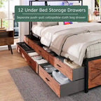 Bed Frame with Storage Headboard, 12 Drawers and LED Lights