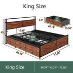 Bed Frame with Storage Headboard, 12 Drawers and LED Lights
