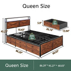 Bed Frame with Storage Headboard, 12 Drawers and LED Lights
