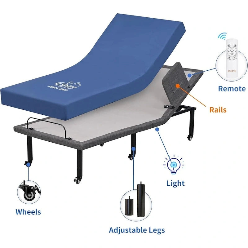 Adjustable Bed Frame with Wireless Remote – Hospital Style Base with Optional Mattress