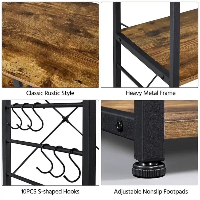 Metal Frame Baker's Rack Kitchen Island Storage Shelf