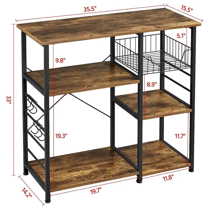 Metal Frame Baker's Rack Kitchen Island Storage Shelf