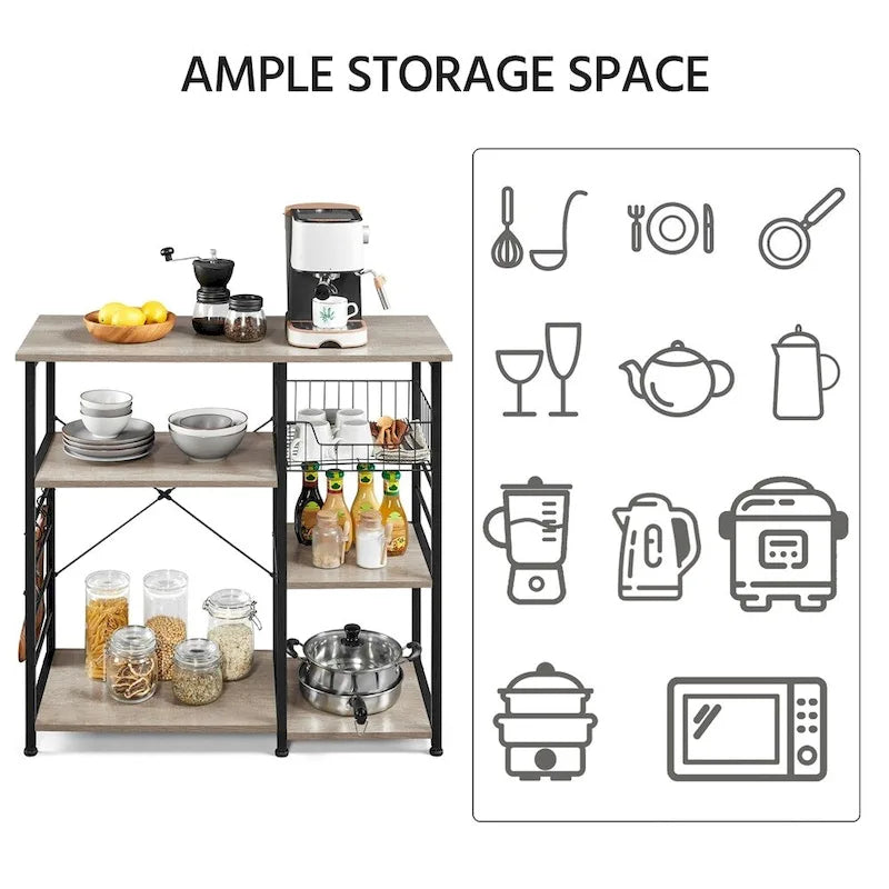 Metal Frame Baker's Rack Kitchen Island Storage Shelf