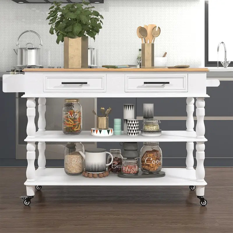 Rolling Kitchen Island Cart with Storage, Drawers, and Wine Rack