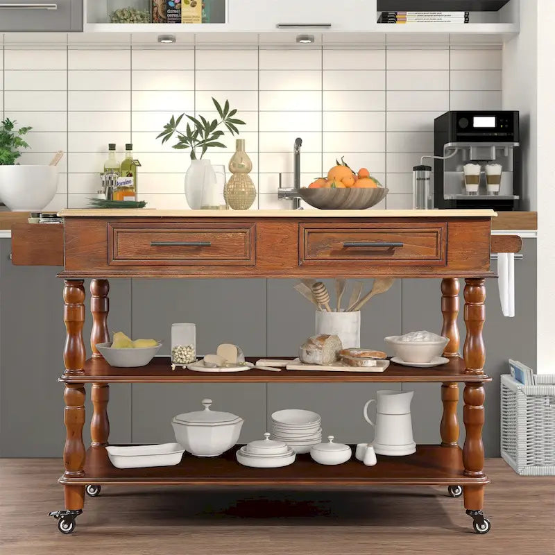 Rolling Kitchen Island Cart with Storage, Drawers, and Wine Rack