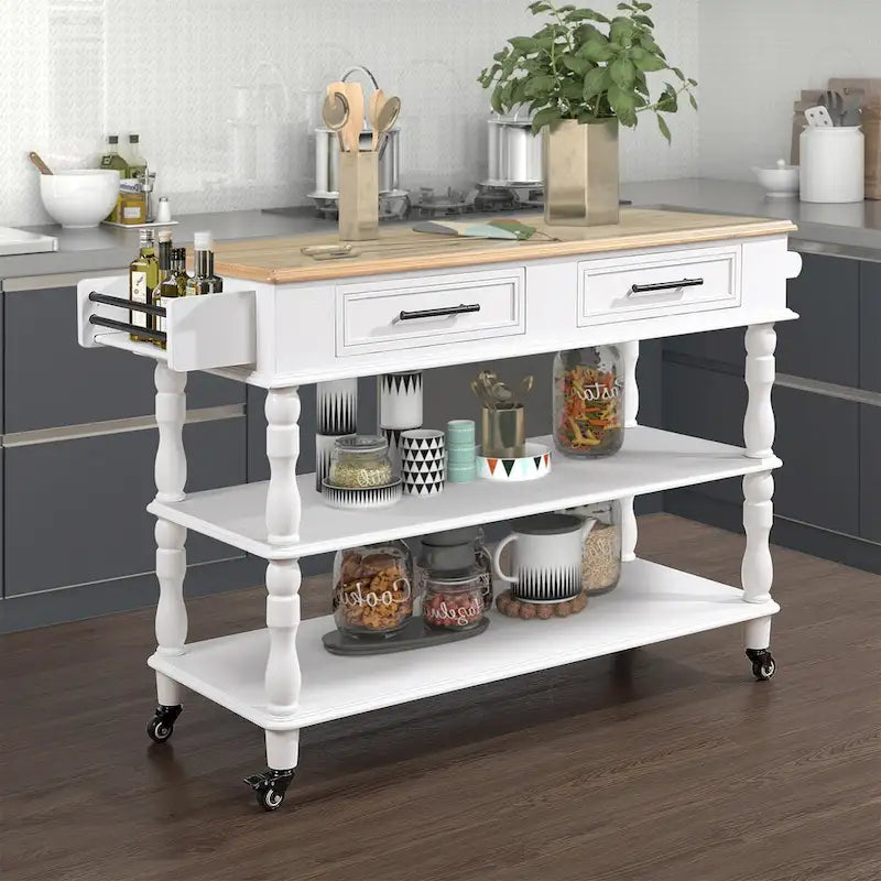 Rolling Kitchen Island Cart with Storage, Drawers, and Wine Rack