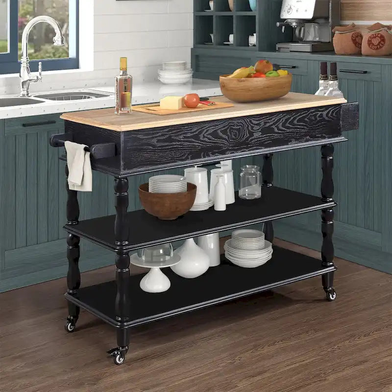 Rolling Kitchen Island Cart with Storage, Drawers, and Wine Rack