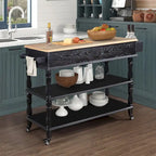 Rolling Kitchen Island Cart with Storage, Drawers, and Wine Rack