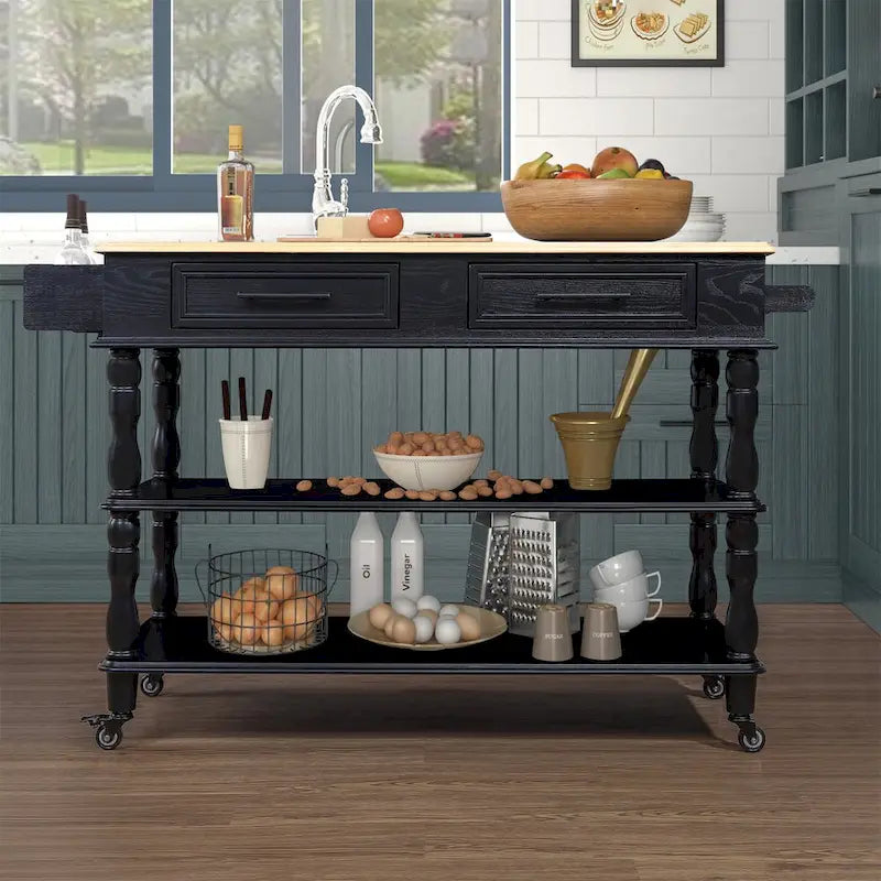 Rolling Kitchen Island Cart with Storage, Drawers, and Wine Rack