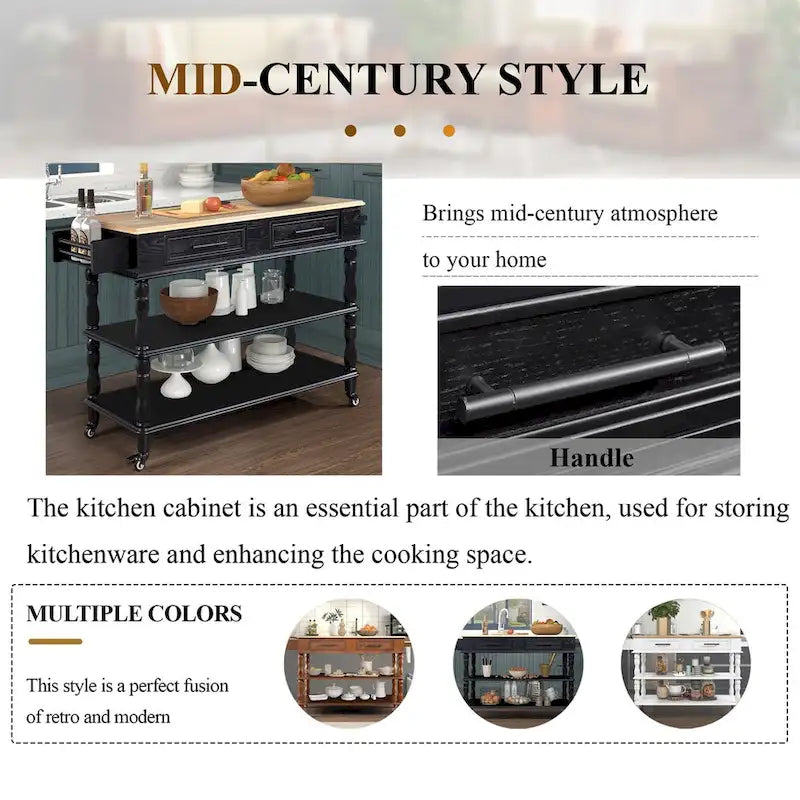 Rolling Kitchen Island Cart with Storage, Drawers, and Wine Rack