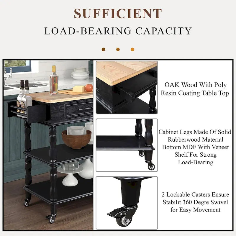 Rolling Kitchen Island Cart with Storage, Drawers, and Wine Rack