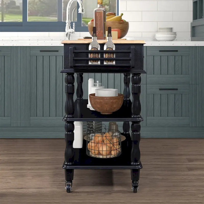 Rolling Kitchen Island Cart with Storage, Drawers, and Wine Rack