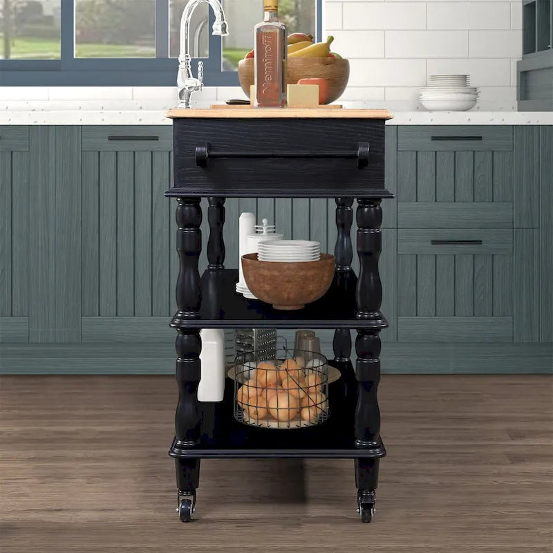 Rolling Kitchen Island Cart with Storage, Drawers, and Wine Rack
