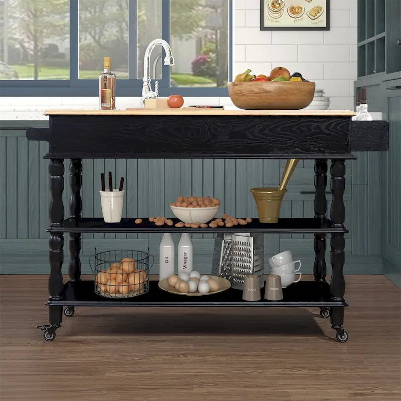 Rolling Kitchen Island Cart with Storage, Drawers, and Wine Rack