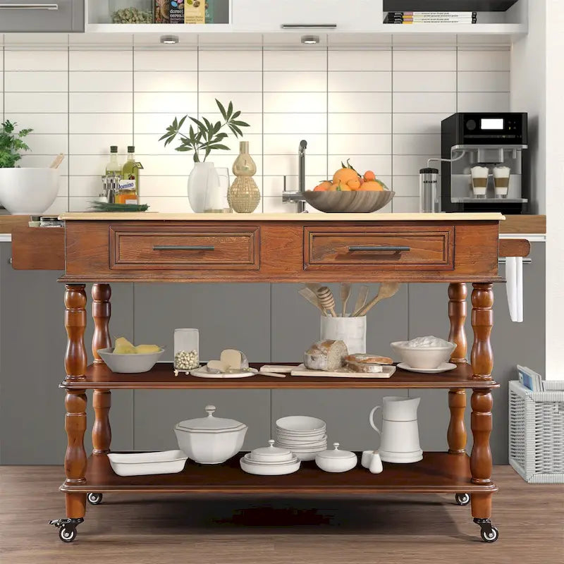 Rolling Kitchen Island Cart with Storage, Drawers, and Wine Rack