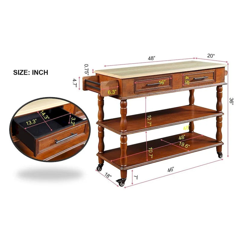 Rolling Kitchen Island Cart with Storage, Drawers, and Wine Rack