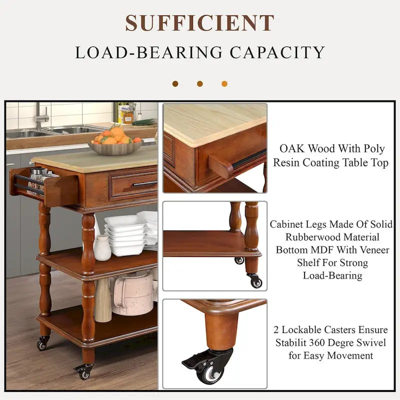 Rolling Kitchen Island Cart with Storage, Drawers, and Wine Rack