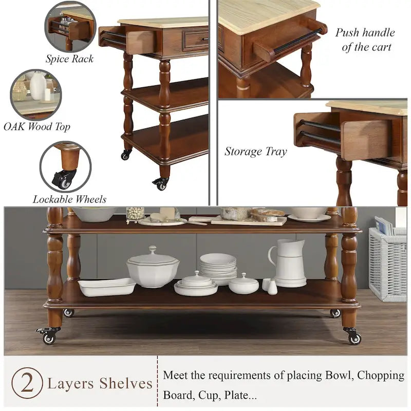 Rolling Kitchen Island Cart with Storage, Drawers, and Wine Rack