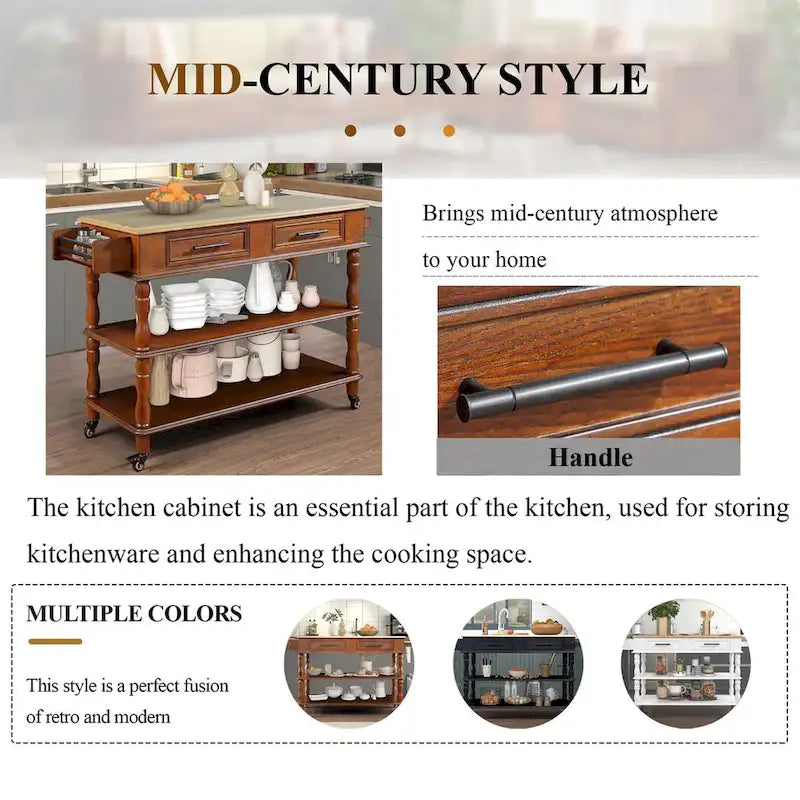 Rolling Kitchen Island Cart with Storage, Drawers, and Wine Rack