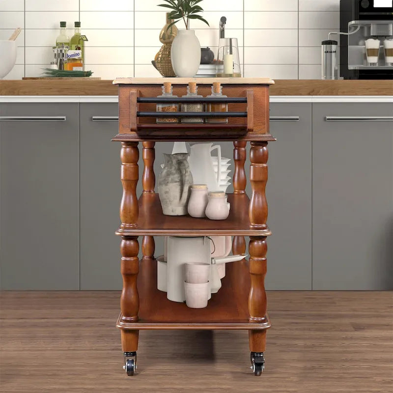 Rolling Kitchen Island Cart with Storage, Drawers, and Wine Rack