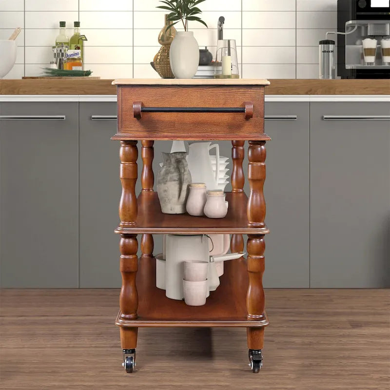 Rolling Kitchen Island Cart with Storage, Drawers, and Wine Rack