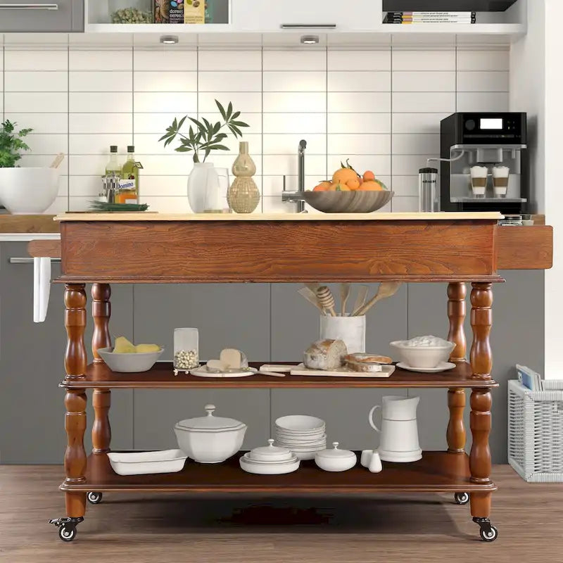 Rolling Kitchen Island Cart with Storage, Drawers, and Wine Rack