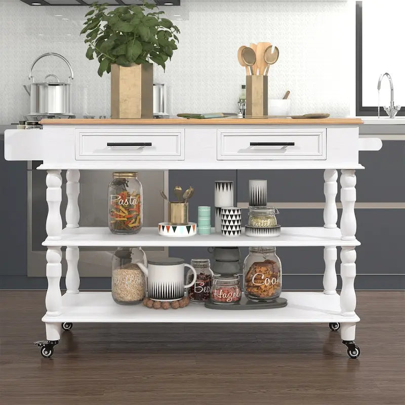 Rolling Kitchen Island Cart with Storage, Drawers, and Wine Rack