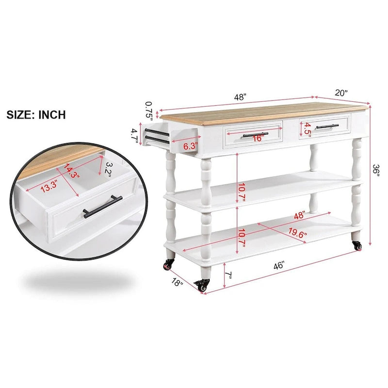 Rolling Kitchen Island Cart with Storage, Drawers, and Wine Rack