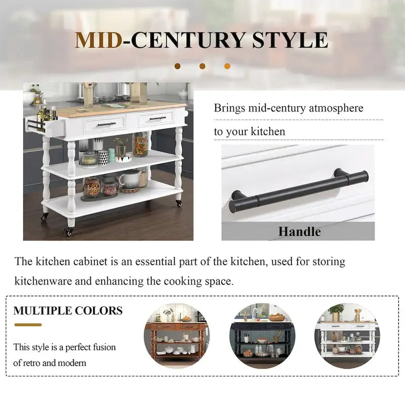 Rolling Kitchen Island Cart with Storage, Drawers, and Wine Rack