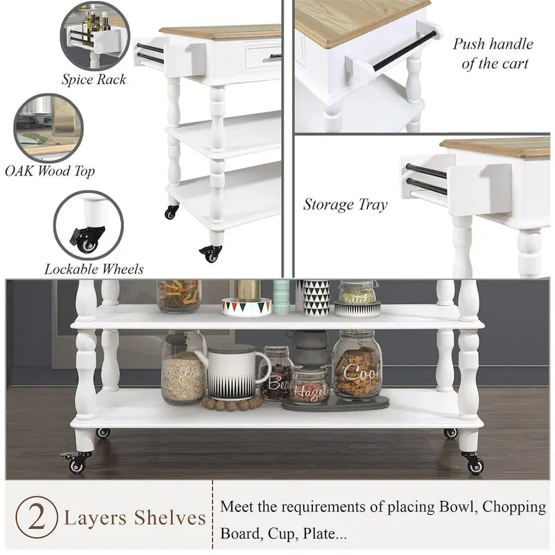 Rolling Kitchen Island Cart with Storage, Drawers, and Wine Rack