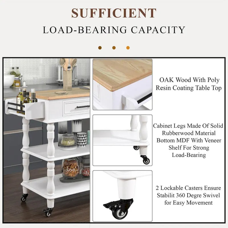 Rolling Kitchen Island Cart with Storage, Drawers, and Wine Rack