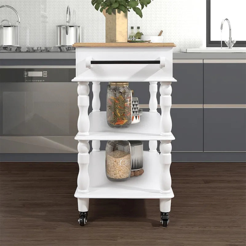 Rolling Kitchen Island Cart with Storage, Drawers, and Wine Rack