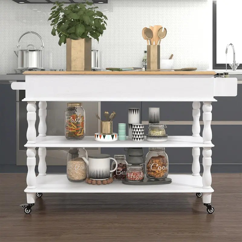 Rolling Kitchen Island Cart with Storage, Drawers, and Wine Rack