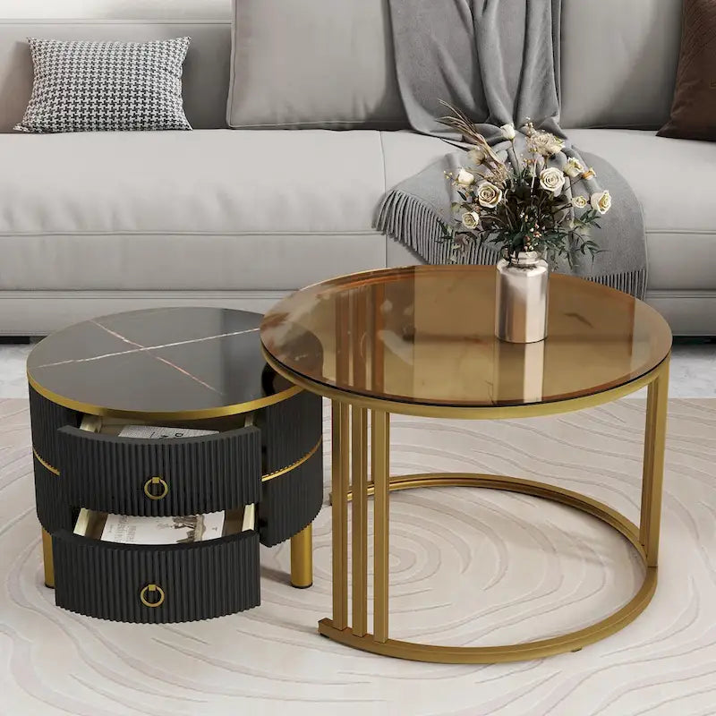 Nesting Coffee Table Set with 2 Drawers