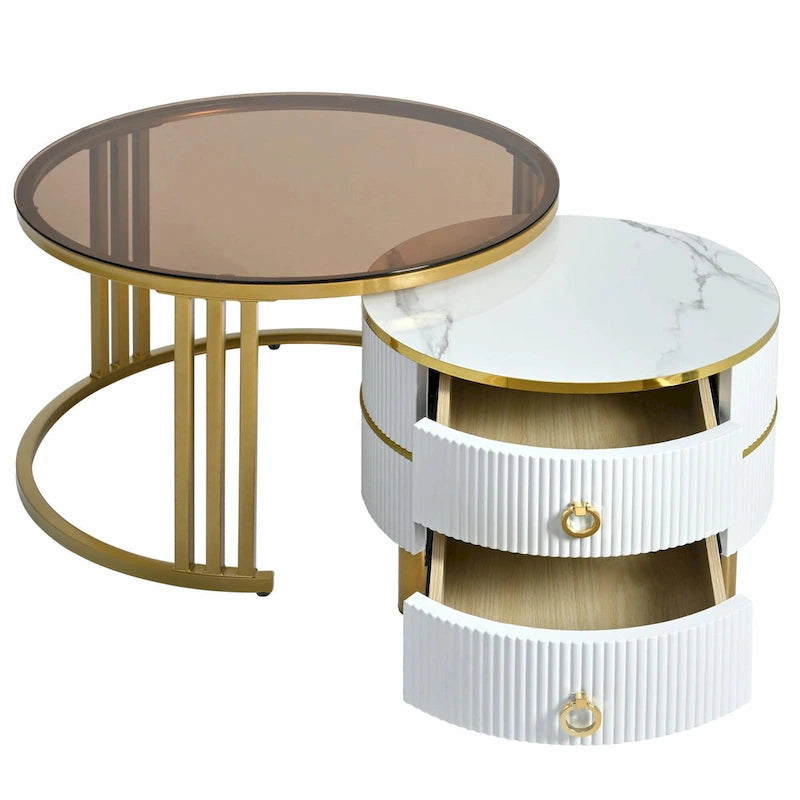 Nesting Coffee Table Set with 2 Drawers