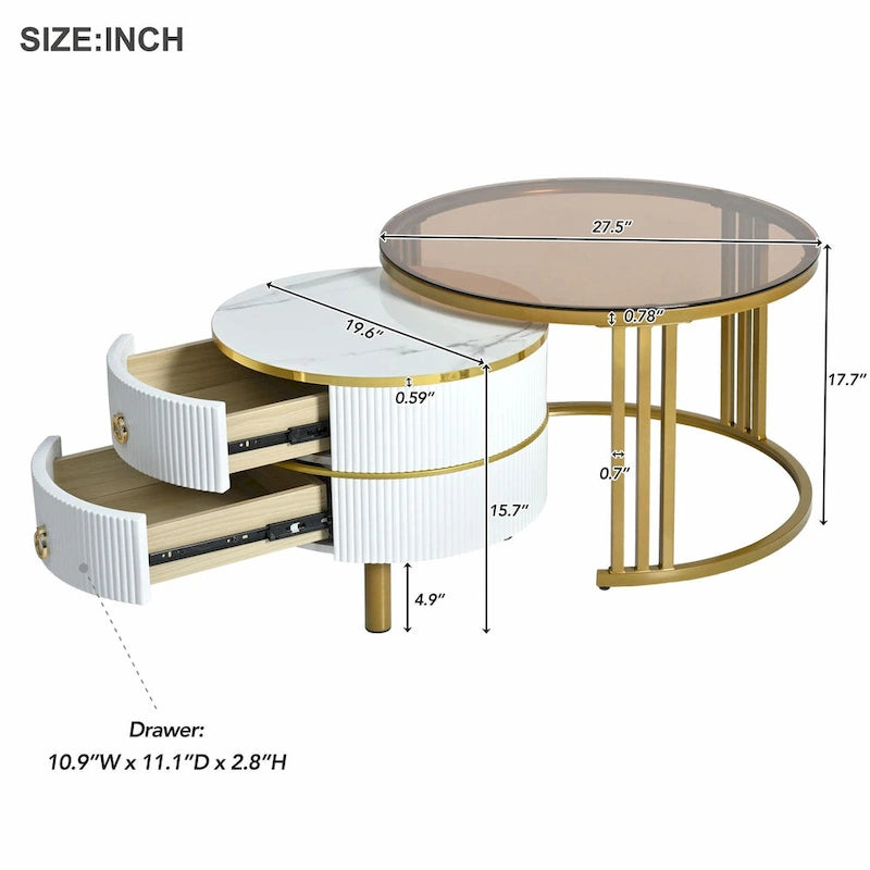 Nesting Coffee Table Set with 2 Drawers