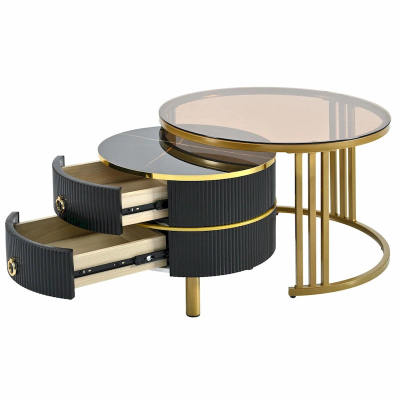 Nesting Coffee Table Set with 2 Drawers