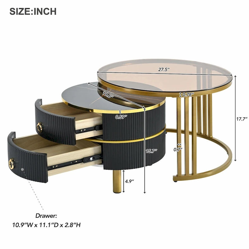 Nesting Coffee Table Set with 2 Drawers