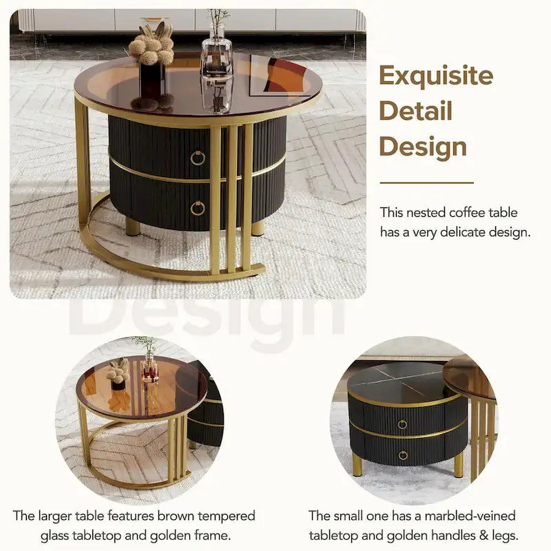 Nesting Coffee Table Set with 2 Drawers