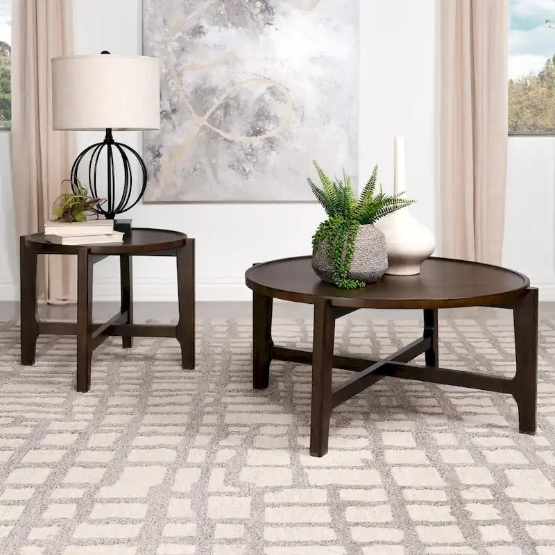 Dark Brown Round Wood Coffee Table