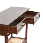 Console Table with Cane Shelf and 2 Drawers