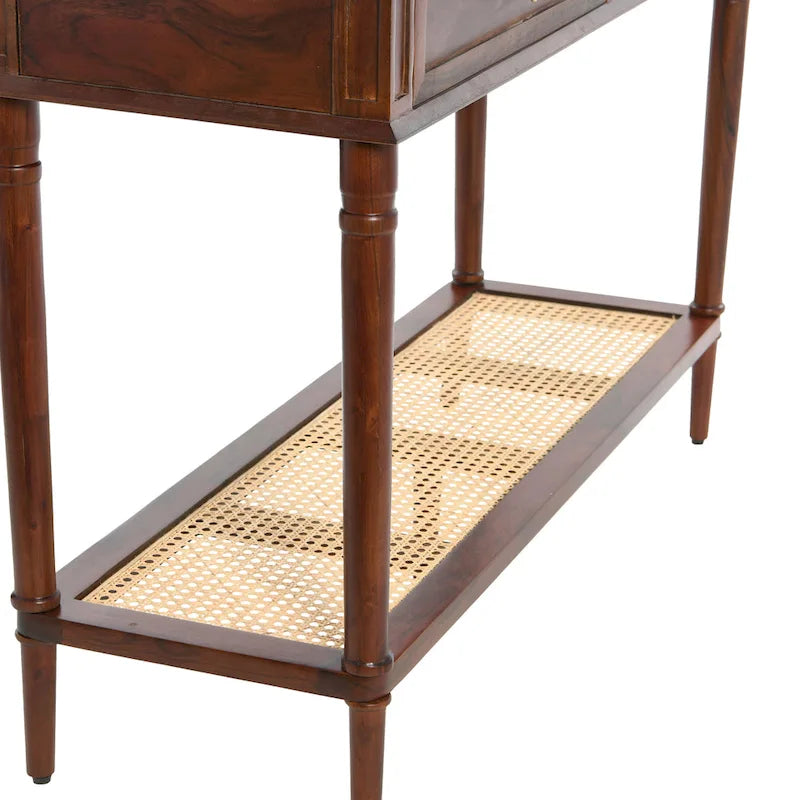 Console Table with Cane Shelf and 2 Drawers