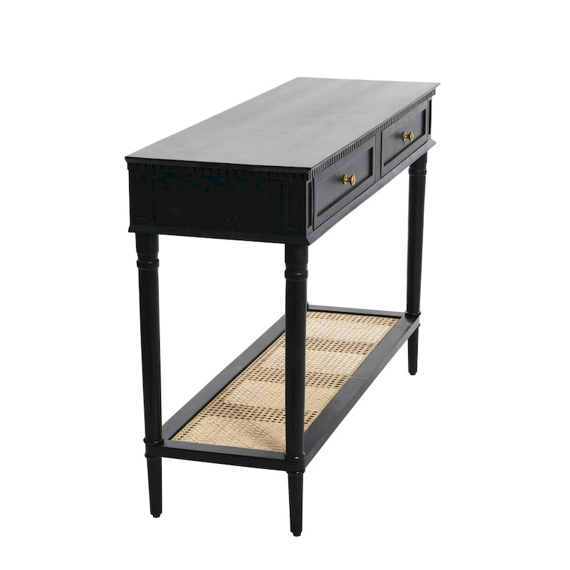 Console Table with Cane Shelf and 2 Drawers