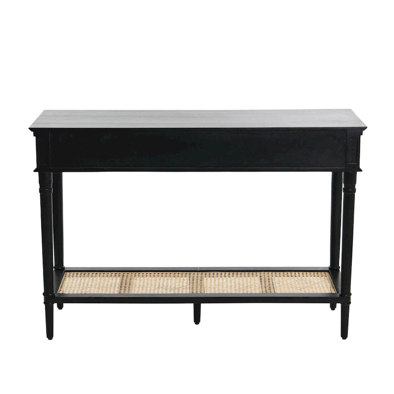 Console Table with Cane Shelf and 2 Drawers