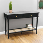 Console Table with Cane Shelf and 2 Drawers