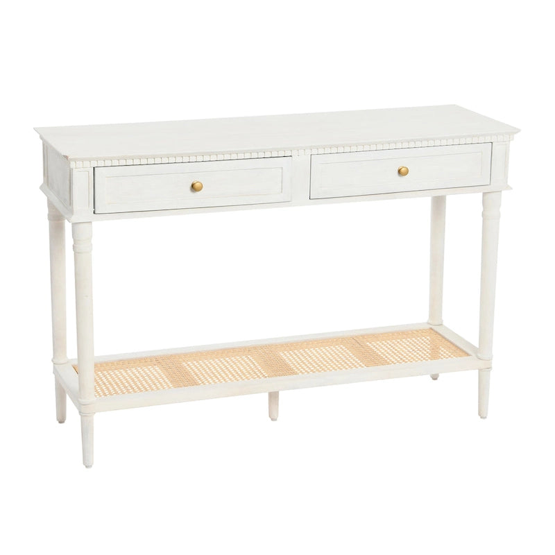 Console Table with Cane Shelf and 2 Drawers