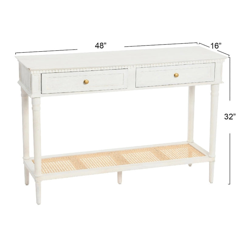 Console Table with Cane Shelf and 2 Drawers