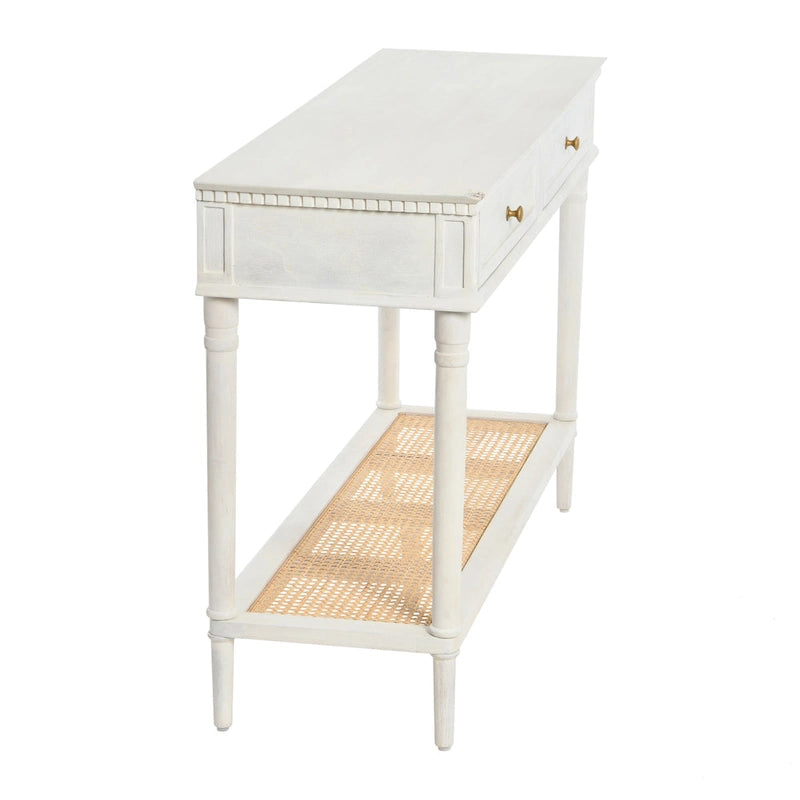 Console Table with Cane Shelf and 2 Drawers