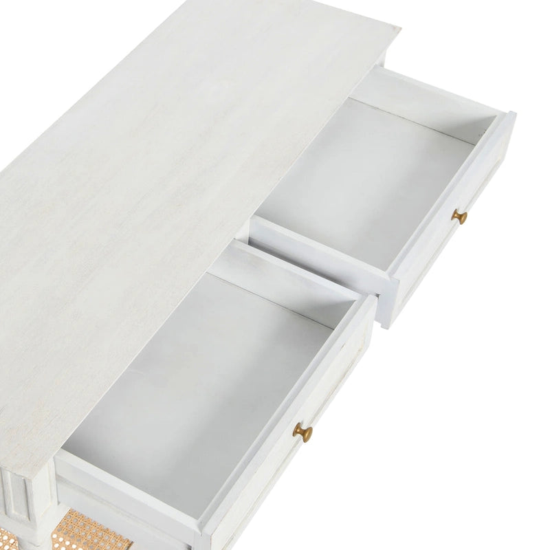 Console Table with Cane Shelf and 2 Drawers
