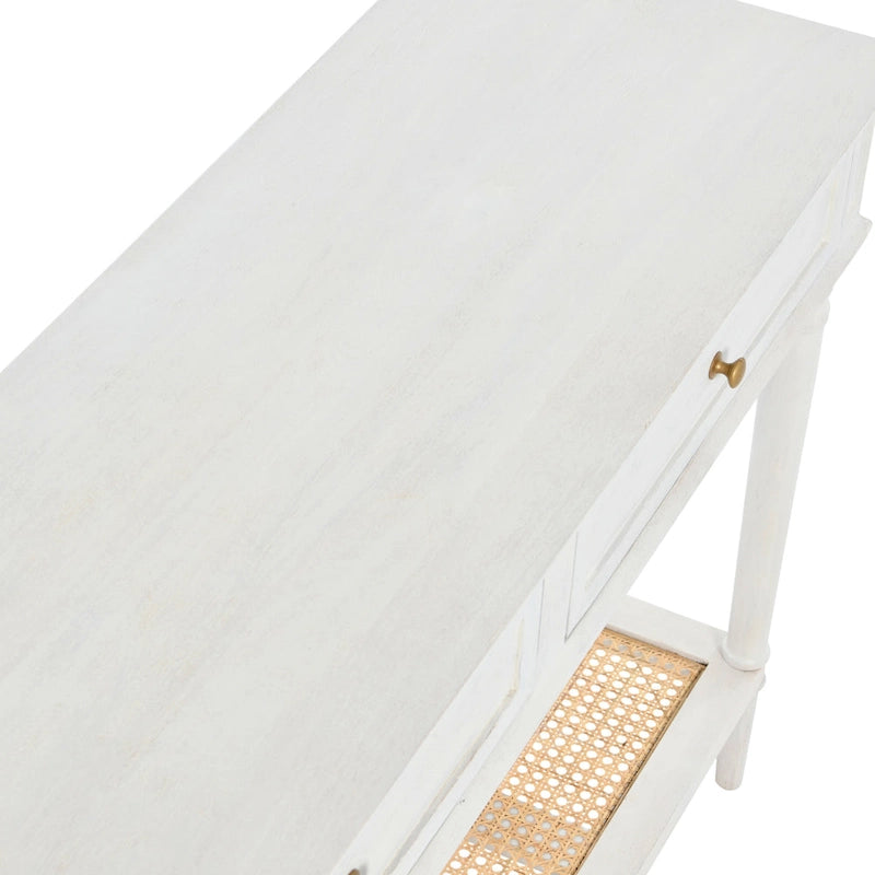 Console Table with Cane Shelf and 2 Drawers